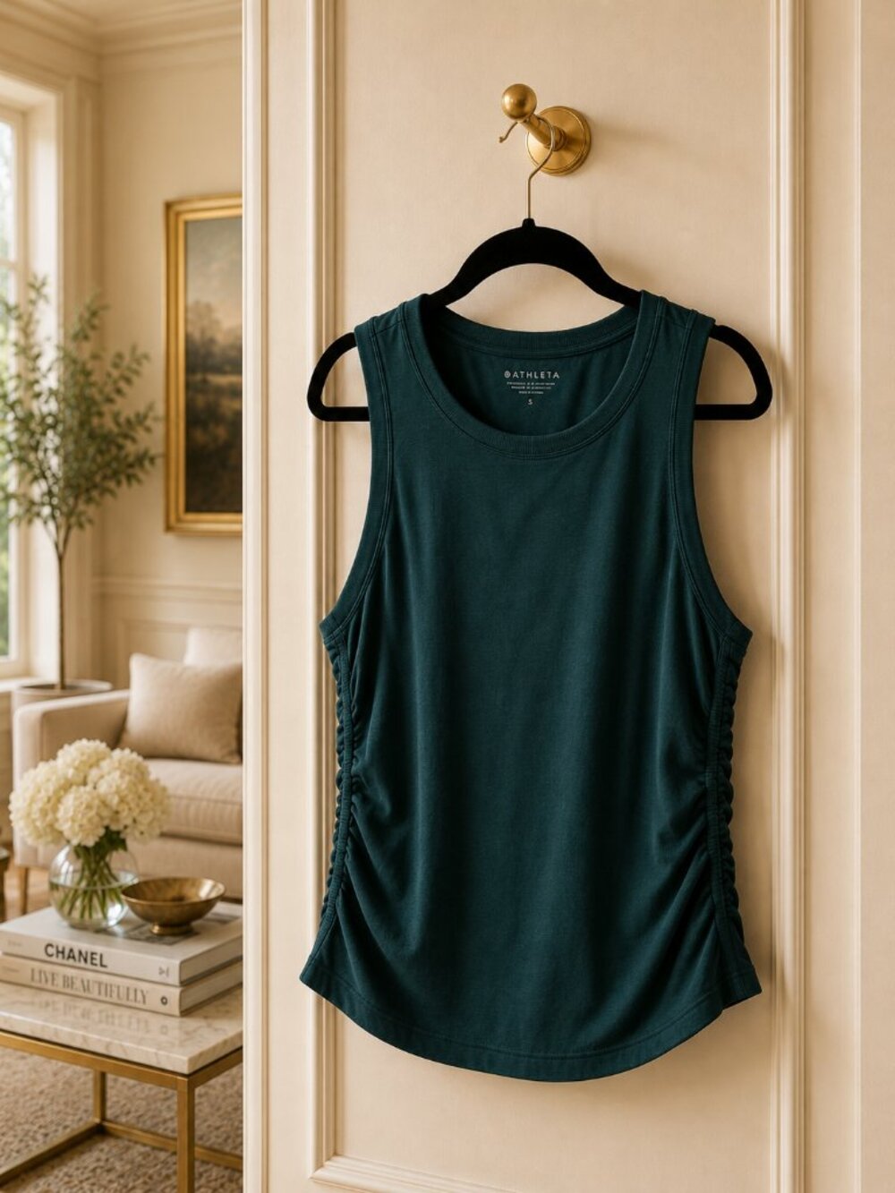 Athleta Ruched Side Tank Top Dark Green Size Small